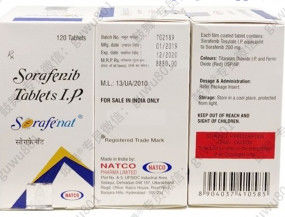 Natco Sorafenib Sorafenat 200mg*120 comprimés Carcinome hépatocellulaire, carcinome rénal, cancer de la thyroïde, tumeur stromale gastro-intestinale, tumeur desmoïde, angiosarcome, tumeur fibreuse solitaire,